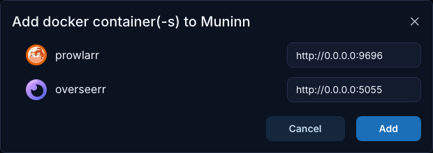 Dialog for addding apps to Muninn