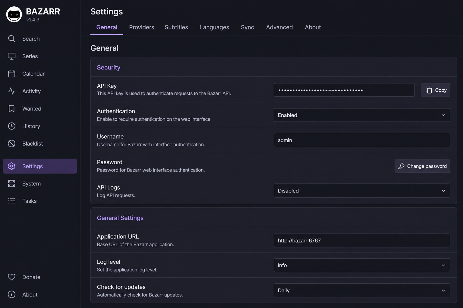 bazarr-api-key-settings
